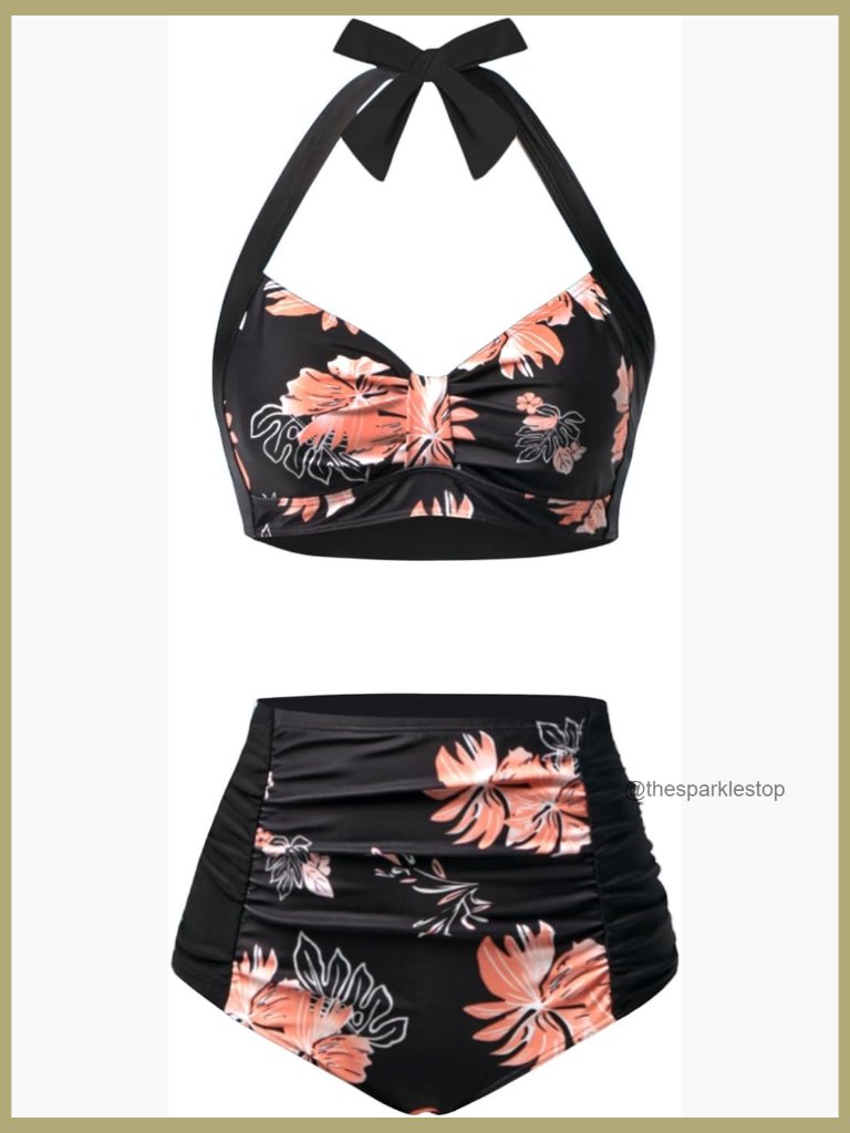 Women High Waisted Bikini Set Tummy Control Two Piece Swimsuit Halter Swimwear